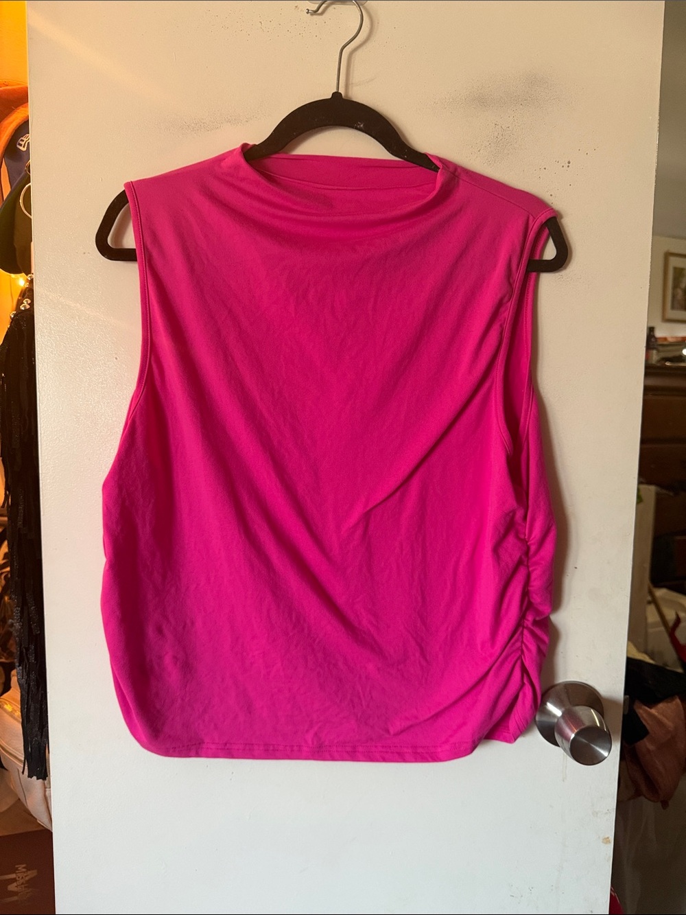 SHEIN Bright Hot Pink Sleeveless Side-Ruched Tank